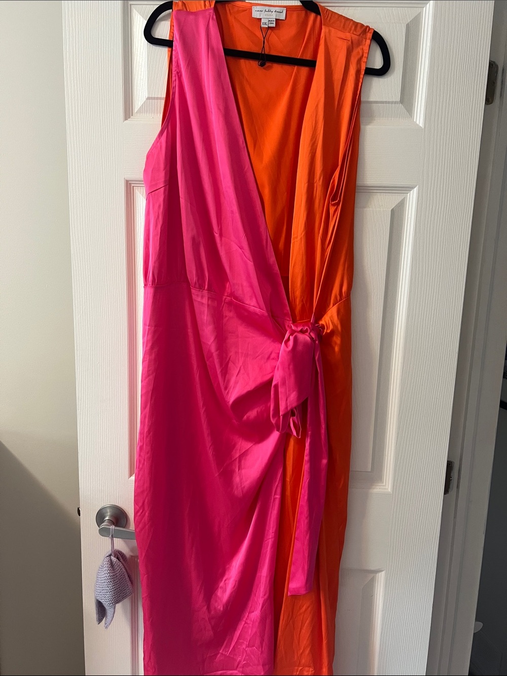 Never Fully Dressed Hot Pink and Orange Wrap Midi Dress